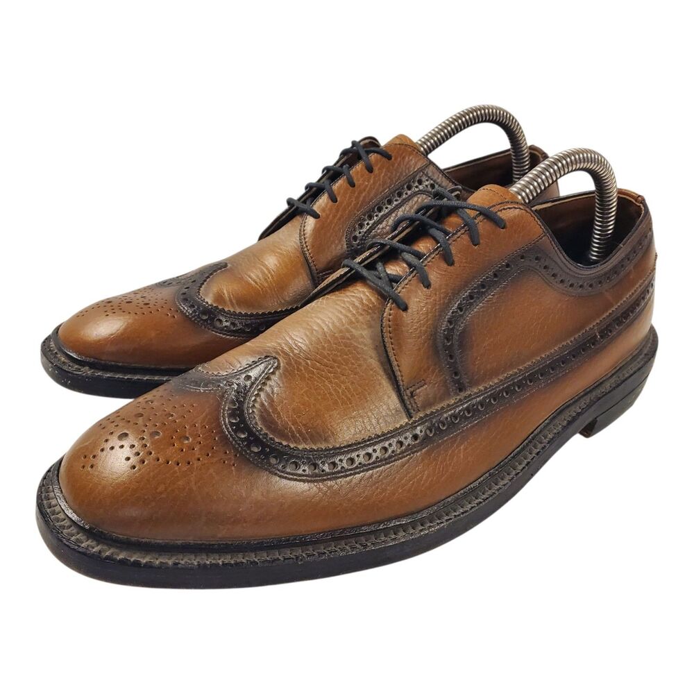 Vintage FREEMAN Shoes Mens Size 8 Brown Leather Wingtip Oxford Brogue Preppy